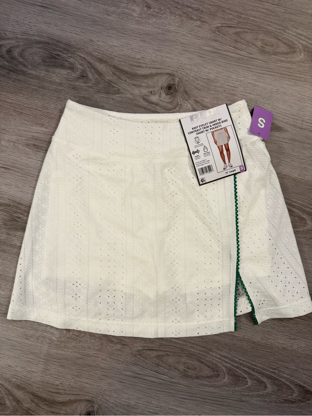 RBX White Eyelet Skort with Green Trim Accent